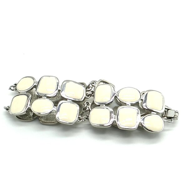 Lia Sophia Enamel Cream Silver-tone Double Layered Link Bracelet - Picture 2 of 9